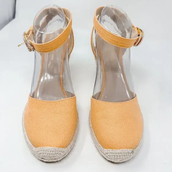 NEW Stuart Weitzman Mango Orange Espadrille Wedge Sandal, Size 9, MSRP $350